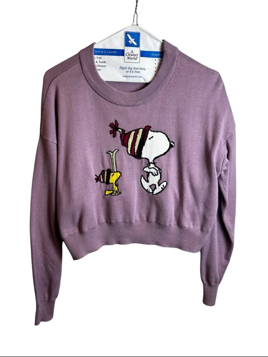 Aeropostale Sweaters - Aeropostale Peanuts Snoopy Woodstock Purple Cropped Knit Sweater Size S
